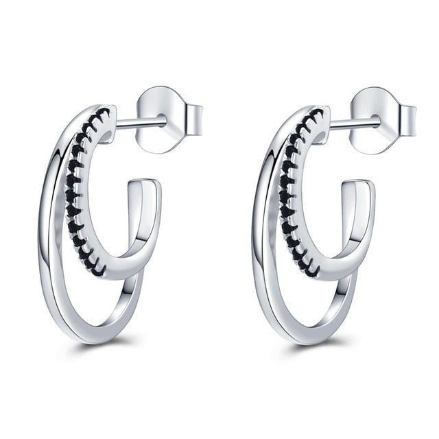 Classic Genuine 925 Sterling Silver Jewelry Black Spinel Stone Cute Stud Earrings for Women Bijoux Femme Boucles d'oreilles I023