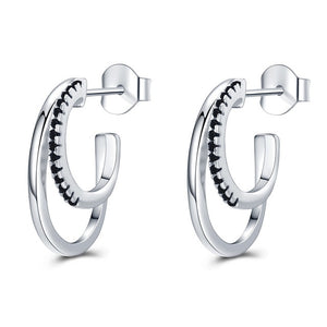 Classic Genuine 925 Sterling Silver Jewelry Black Spinel Stone Cute Stud Earrings for Women Bijoux Femme Boucles d'oreilles I023