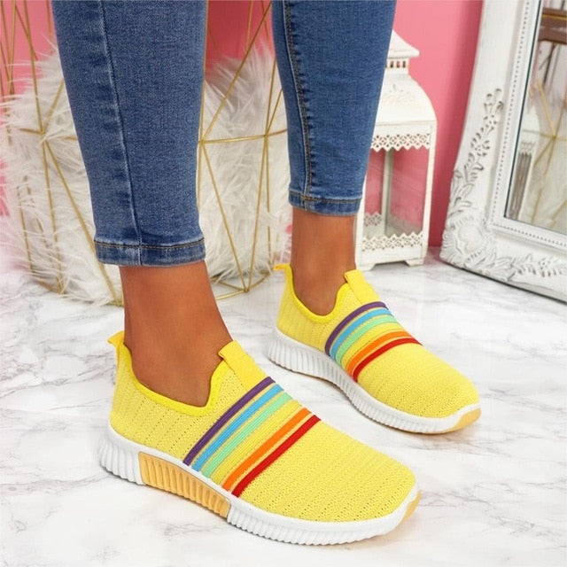 Adisputent  2020 New Fashion Women Sneakers Rainbow Color Mesh Vulcanize Shoes Leisure Shoes Summer Casual Ladies Shoes