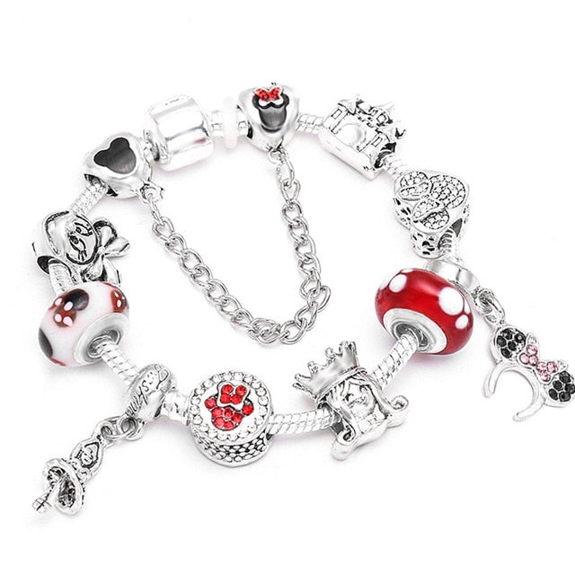 Cartoon Mickey Minnie Beads Charm Bracelet Withsilver plated Chain Fine Bracelet & Bangle For Women Kids Jewelry Dropshipping