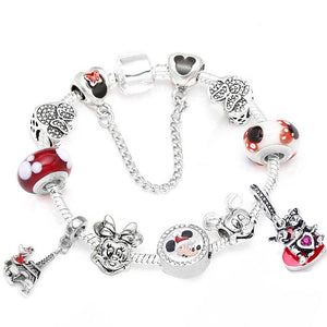 Cartoon Mickey Minnie Beads Charm Bracelet Withsilver plated Chain Fine Bracelet & Bangle For Women Kids Jewelry Dropshipping