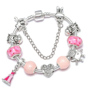 Cartoon Mickey Minnie Beads Charm Bracelet Withsilver plated Chain Fine Bracelet & Bangle For Women Kids Jewelry Dropshipping
