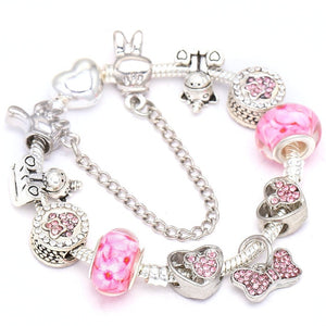 Cartoon Mickey Minnie Beads Charm Bracelet Withsilver plated Chain Fine Bracelet & Bangle For Women Kids Jewelry Dropshipping