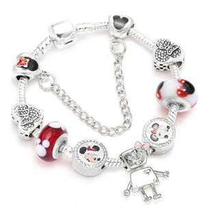 Cartoon Mickey Minnie Beads Charm Bracelet Withsilver plated Chain Fine Bracelet & Bangle For Women Kids Jewelry Dropshipping