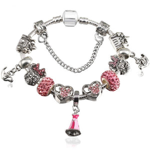 Cartoon Mickey Minnie Beads Charm Bracelet Withsilver plated Chain Fine Bracelet & Bangle For Women Kids Jewelry Dropshipping