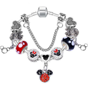 Cartoon Mickey Minnie Beads Charm Bracelet Withsilver plated Chain Fine Bracelet & Bangle For Women Kids Jewelry Dropshipping