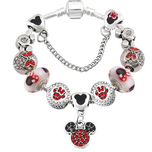 Cartoon Mickey Minnie Beads Charm Bracelet Withsilver plated Chain Fine Bracelet & Bangle For Women Kids Jewelry Dropshipping
