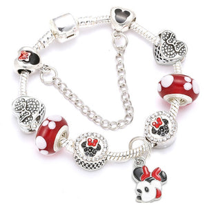 Cartoon Mickey Minnie Beads Charm Bracelet Withsilver plated Chain Fine Bracelet & Bangle For Women Kids Jewelry Dropshipping