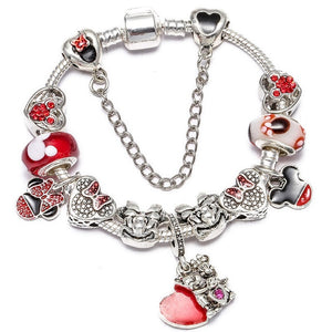 Cartoon Mickey Minnie Beads Charm Bracelet Withsilver plated Chain Fine Bracelet & Bangle For Women Kids Jewelry Dropshipping
