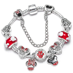 Cartoon Mickey Minnie Beads Charm Bracelet Withsilver plated Chain Fine Bracelet & Bangle For Women Kids Jewelry Dropshipping
