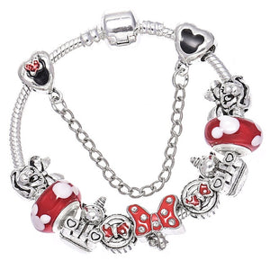 Cartoon Mickey Minnie Beads Charm Bracelet Withsilver plated Chain Fine Bracelet & Bangle For Women Kids Jewelry Dropshipping