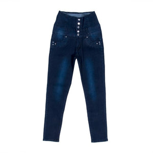 Women Stretchy Denim Trousers Slim Fitted Casual Black Blue Skinny High Waist Buttons High Street Jeans Streetwear Pants