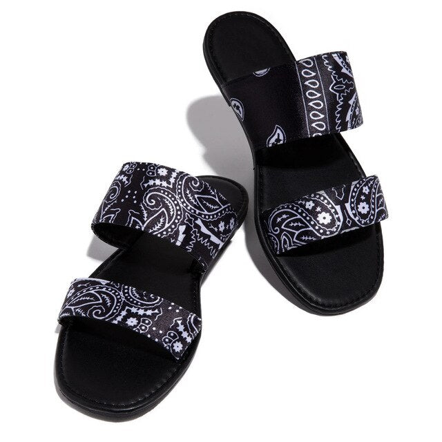 Puimentiua  Leopard Women Slipper Bow Sandal Summer Open Toe Platform Slide Ladies Fashion Hollow Light Slip On Sandals