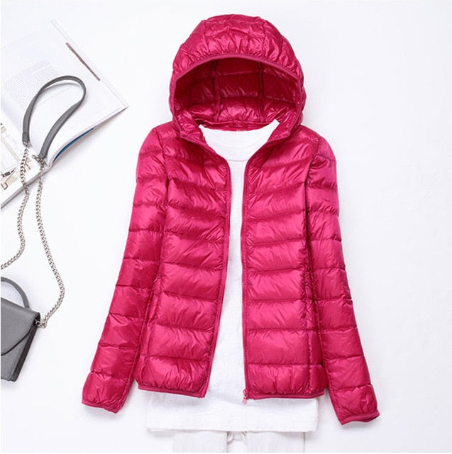 90% Ultra-light Plus Size Thin Down Jacket Women 2020 Autumn Winter Slim Short Hooded Warm White Duck Down Coat Women Outerwear