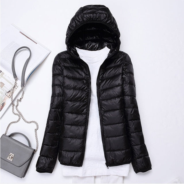 90% Ultra-light Plus Size Thin Down Jacket Women 2020 Autumn Winter Slim Short Hooded Warm White Duck Down Coat Women Outerwear