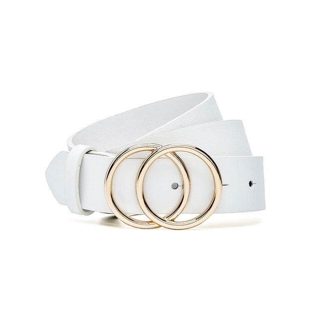 Womens Belts for Dress Fashion Double Buckle Leather Belt Strap Cinturon Mujer for Jeans