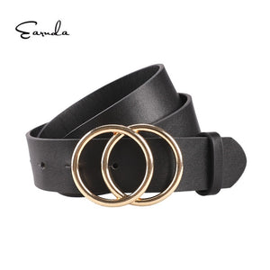 Womens Belts for Dress Fashion Double Buckle Leather Belt Strap Cinturon Mujer for Jeans