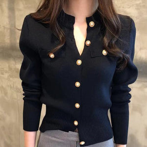 Korean Button Tops Single-Breasted Sweaters Cardigan Coat Autumn Fashion Slim Long Sleeve Women Sweater Knitted Womens Clothing