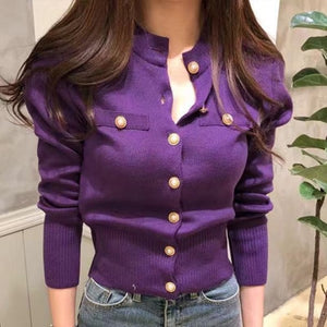 Korean Button Tops Single-Breasted Sweaters Cardigan Coat Autumn Fashion Slim Long Sleeve Women Sweater Knitted Womens Clothing