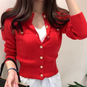 Korean Button Tops Single-Breasted Sweaters Cardigan Coat Autumn Fashion Slim Long Sleeve Women Sweater Knitted Womens Clothing