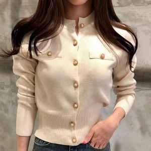 Korean Button Tops Single-Breasted Sweaters Cardigan Coat Autumn Fashion Slim Long Sleeve Women Sweater Knitted Womens Clothing