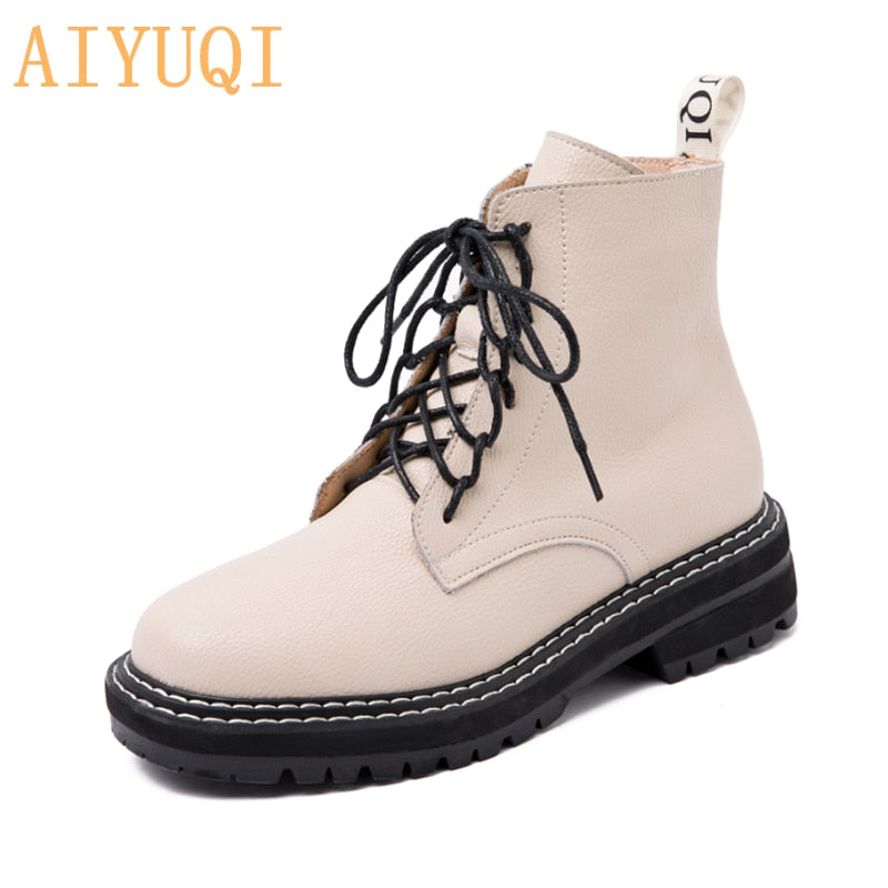 AIYUQI Boots Female women shoes Ankle 2020 New Autumn British Wind Genuine Leather Thick With Short Boots Motorcycle Boots