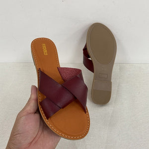 NAN JIU MOUNTAIN Flat Sandals Summer Women's Slippers Leather Comfortable Sole Cross Weave 8 Colors Woman Shoes Solid Color