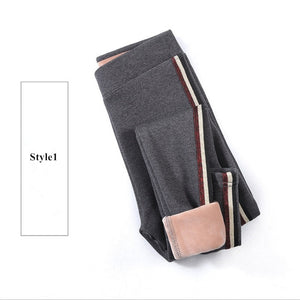 2020 Autumn Winter Cotton Velvet Leggings Women High Waist Side Stripes Sporting Fitness Leggings Pants Warm Thick Leggings