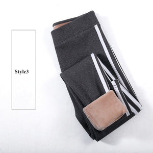 2020 Autumn Winter Cotton Velvet Leggings Women High Waist Side Stripes Sporting Fitness Leggings Pants Warm Thick Leggings