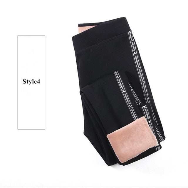 2020 Autumn Winter Cotton Velvet Leggings Women High Waist Side Stripes Sporting Fitness Leggings Pants Warm Thick Leggings