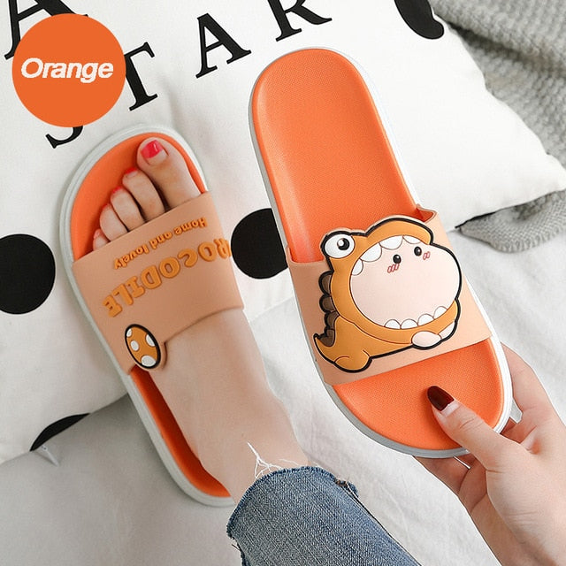 Summer Women Cute Animal Floor Flat Shoes Indoor Flip Flops Non-Slip Bathroom Home Slippers Female Beach Shoe