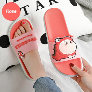 Summer Women Cute Animal Floor Flat Shoes Indoor Flip Flops Non-Slip Bathroom Home Slippers Female Beach Shoe