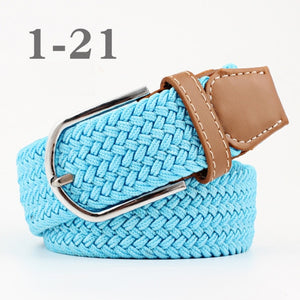 ZLD 60 colors Men Women Casual Knitted pin buckle Belt Woven Canvas Elastic Expandable Braided Stretch Belts Plain Webbing strap