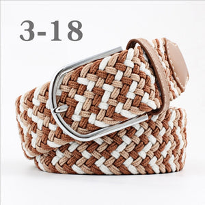 ZLD 60 colors Men Women Casual Knitted pin buckle Belt Woven Canvas Elastic Expandable Braided Stretch Belts Plain Webbing strap