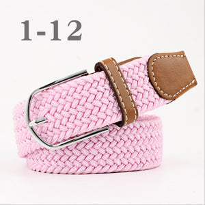 ZLD 60 colors Men Women Casual Knitted pin buckle Belt Woven Canvas Elastic Expandable Braided Stretch Belts Plain Webbing strap