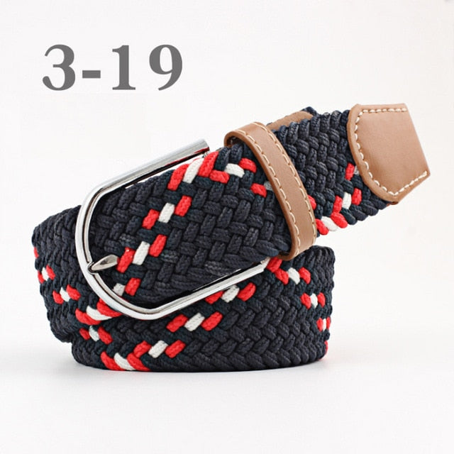 ZLD 60 colors Men Women Casual Knitted pin buckle Belt Woven Canvas Elastic Expandable Braided Stretch Belts Plain Webbing strap