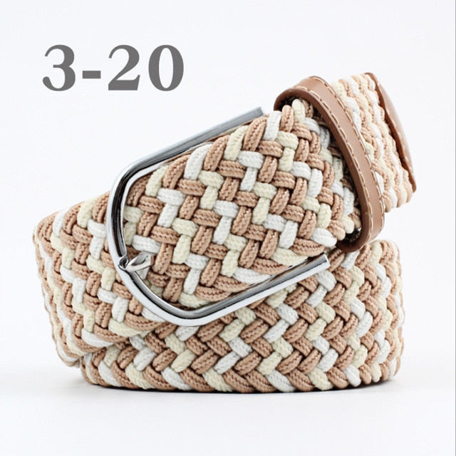 ZLD 60 colors Men Women Casual Knitted pin buckle Belt Woven Canvas Elastic Expandable Braided Stretch Belts Plain Webbing strap