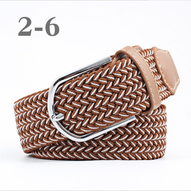ZLD 60 colors Men Women Casual Knitted pin buckle Belt Woven Canvas Elastic Expandable Braided Stretch Belts Plain Webbing strap