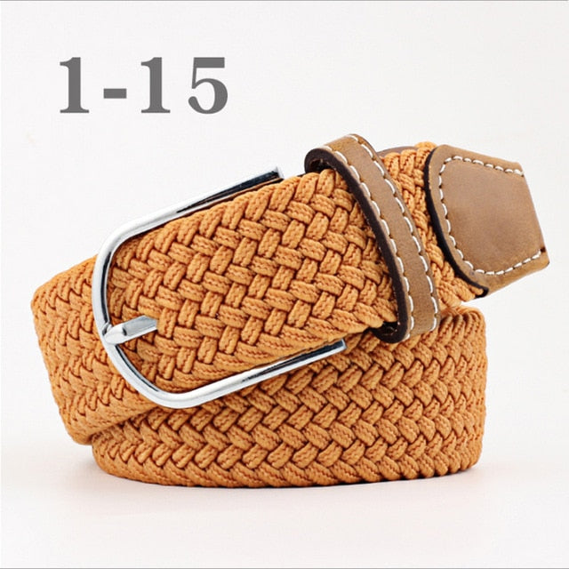 ZLD 60 colors Men Women Casual Knitted pin buckle Belt Woven Canvas Elastic Expandable Braided Stretch Belts Plain Webbing strap