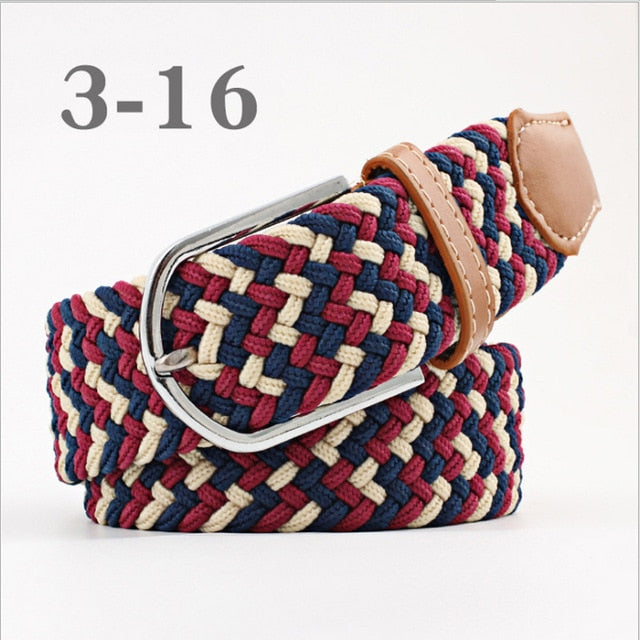 ZLD 60 colors Men Women Casual Knitted pin buckle Belt Woven Canvas Elastic Expandable Braided Stretch Belts Plain Webbing strap