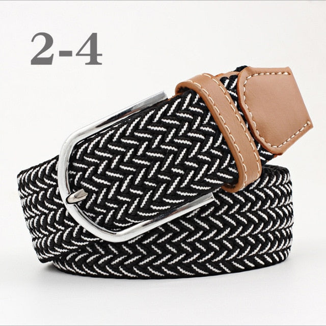 ZLD 60 colors Men Women Casual Knitted pin buckle Belt Woven Canvas Elastic Expandable Braided Stretch Belts Plain Webbing strap