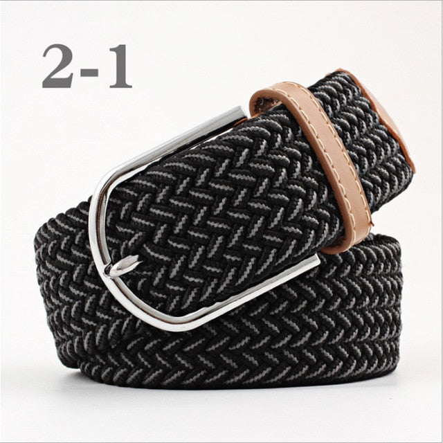 ZLD 60 colors Men Women Casual Knitted pin buckle Belt Woven Canvas Elastic Expandable Braided Stretch Belts Plain Webbing strap