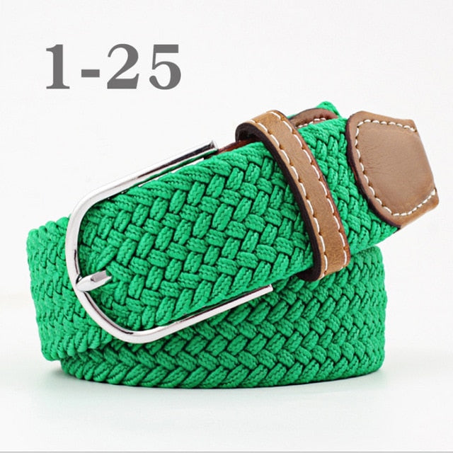 ZLD 60 colors Men Women Casual Knitted pin buckle Belt Woven Canvas Elastic Expandable Braided Stretch Belts Plain Webbing strap