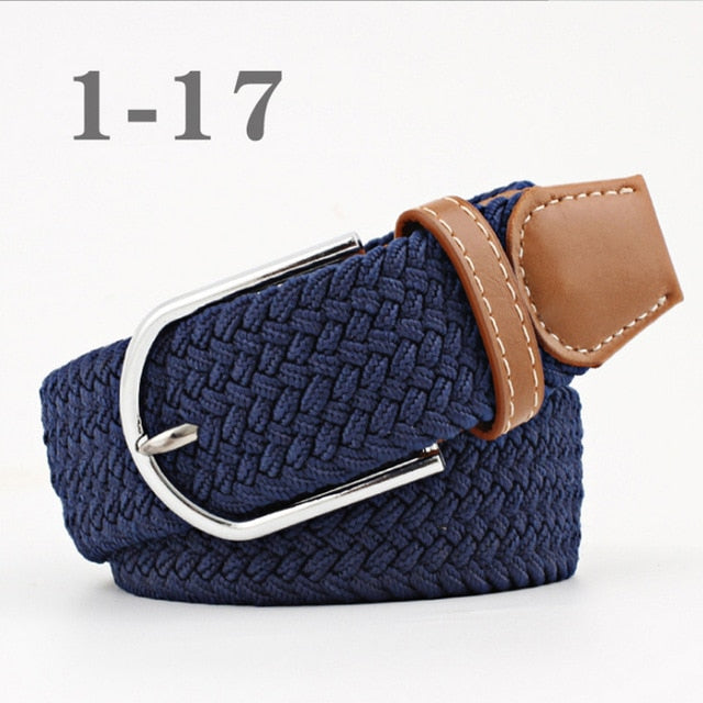 ZLD 60 colors Men Women Casual Knitted pin buckle Belt Woven Canvas Elastic Expandable Braided Stretch Belts Plain Webbing strap