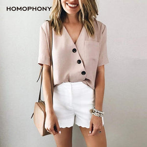 HOMOPHONY Women Blouse Office Ladies Plus Size Long Sleeve Casual Sexy V-neck Shirt Work Blouse Outwear Tops Blusa Feminina 2020