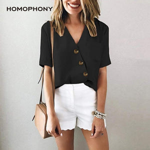 HOMOPHONY Women Blouse Office Ladies Plus Size Long Sleeve Casual Sexy V-neck Shirt Work Blouse Outwear Tops Blusa Feminina 2020