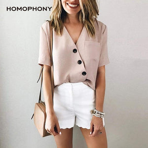 HOMOPHONY Women Blouse Office Ladies Plus Size Long Sleeve Casual Sexy V-neck Shirt Work Blouse Outwear Tops Blusa Feminina 2020