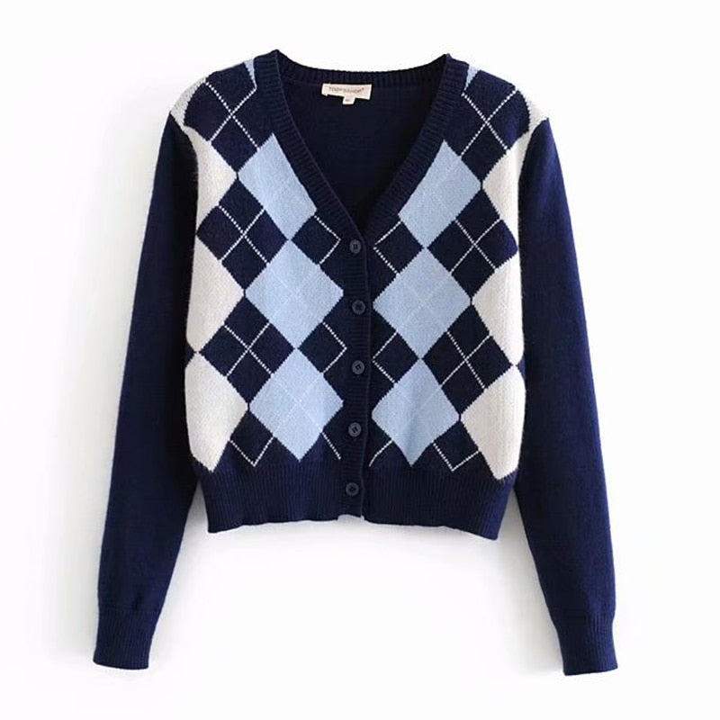 Cardigan Sweater 2020 new women's sweater fashion plaid V-neck cardigan sweater elegant ladies wild Tops sweaters coat