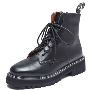 MORAZORA 2021 Genuine leather boots women shoes thick sole lace up autumn winter short ankle boots for women motorcycle boots