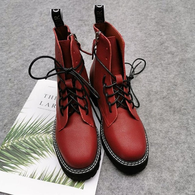 MORAZORA 2021 Genuine leather boots women shoes thick sole lace up autumn winter short ankle boots for women motorcycle boots